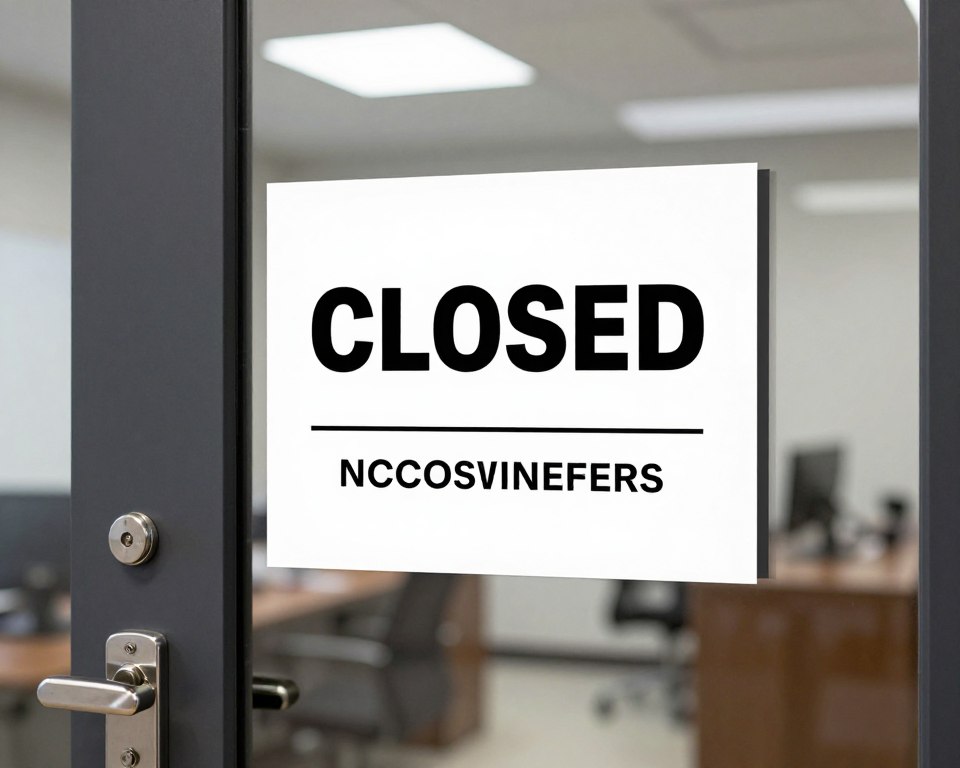 Closed office door showing accessibility issues for registered address