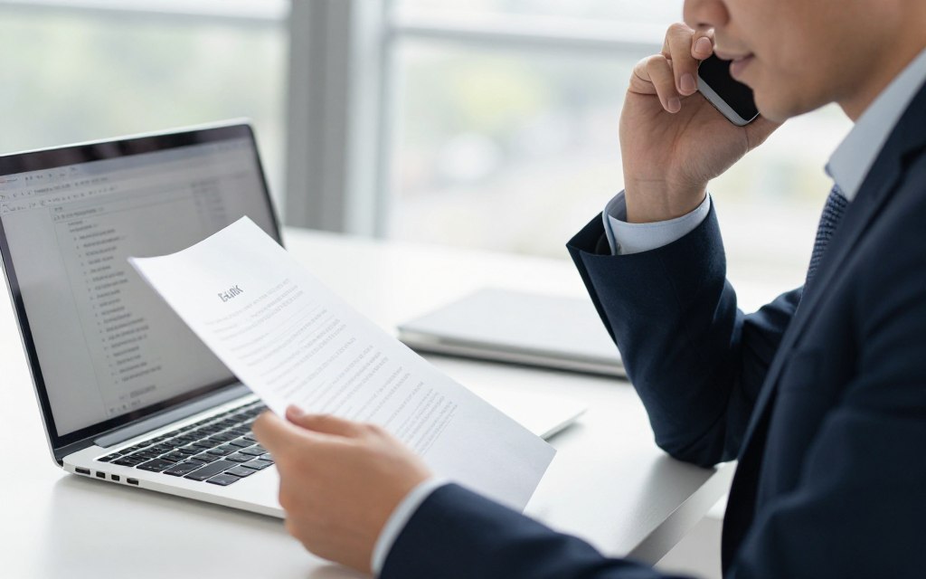 Professional making phone call to notify banks and authorities of new address