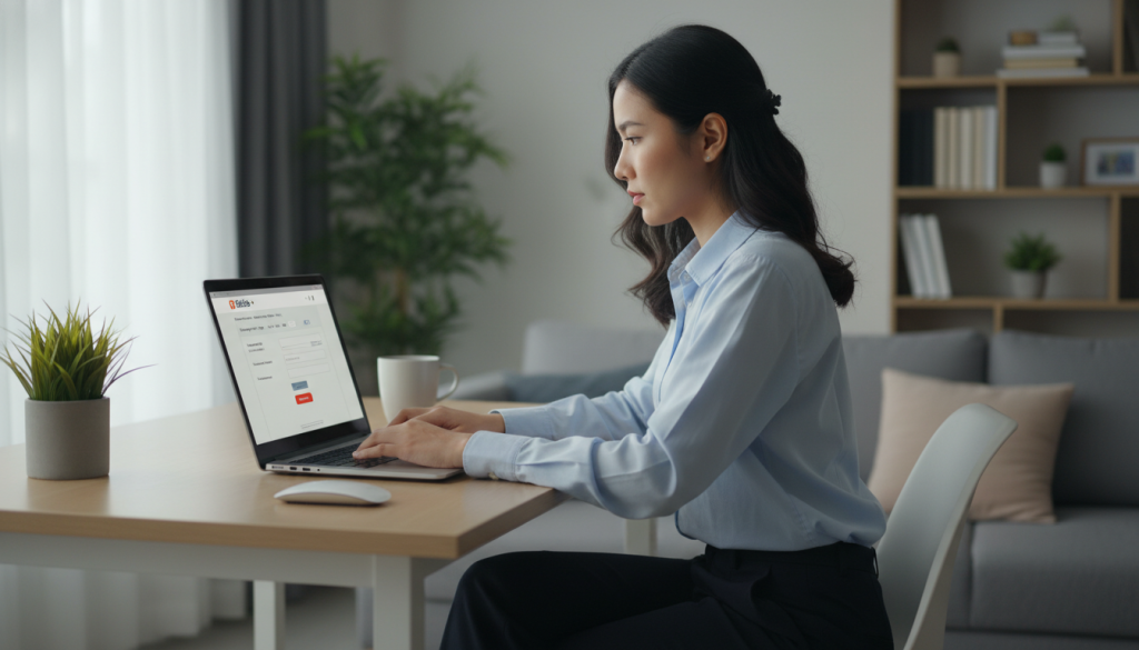 Person completing company registration on laptop showing Bizfile website