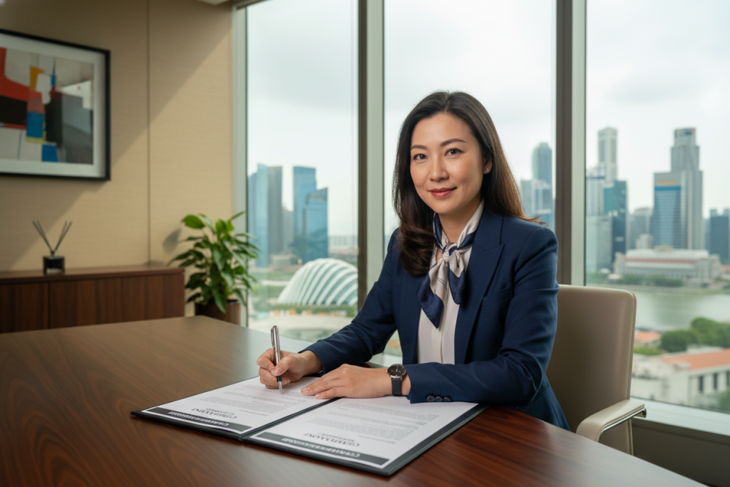 Professional Singapore director signing company documents